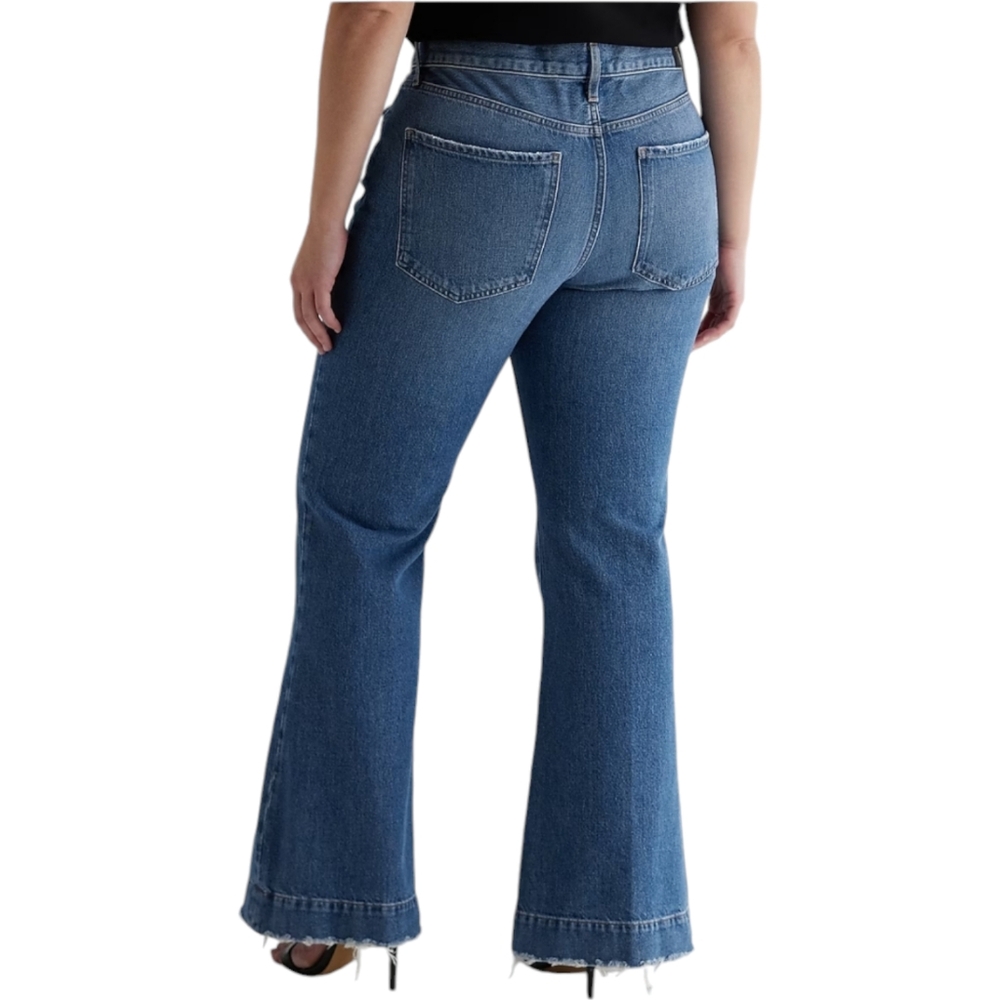 Express 70s Flare Jeans Womens 10R Mid Rise Raw Hem Medium Wash Denim - Picture 3 of 16